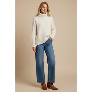 HSTYLE Cream Chunky Oversized Small Ribbed Knit Turtleneck Oversized‎ Sweater